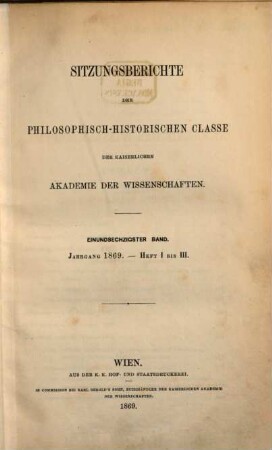 Sitzungsberichte. 61. 1869
