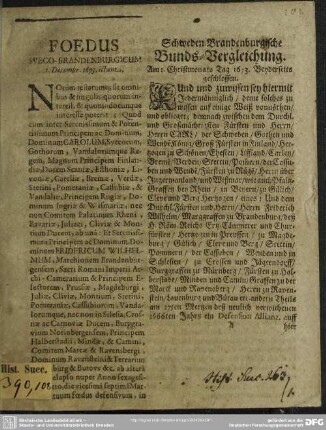 Foedus Sueco-Brandenburgicum ... : 1. Dec. 1673 ictum