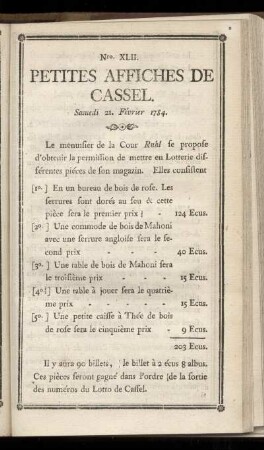 No XLII (Samedi 21 Février 1784)