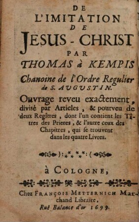 Les 4 Livres de l'imitation de Jesus Christ