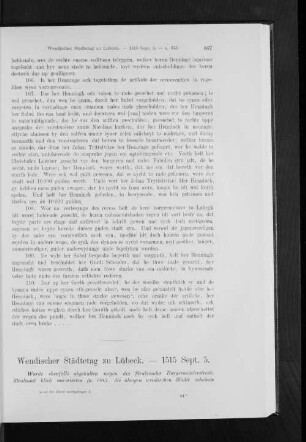 Wendischer Städtetag zu Lübeck. - 1515 Sept. 5.