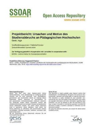 Projektbericht: Ursachen und Motive des Studienabbruchs an Pädagogischen Hochschulen