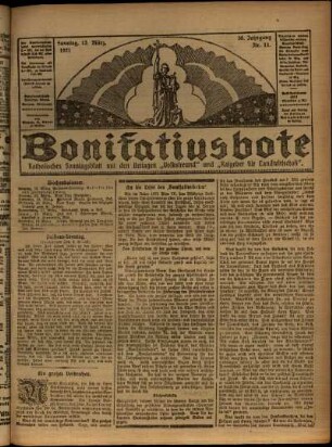 Erste Ausgabe vom Sonntag, den 13. März 1921.