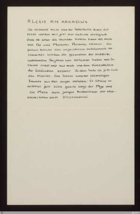 [Tage und Taten] - [Druckvorlage] - Alexis an Arkadios (Briefe des Kaisers Alexis an den Dichter Arkadios, 7. Brief) - StGA-George I,1706 : [SW XVII: keine Sigle]; [SW XVII, S. 33/113]