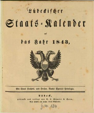 Lübeckischer Staats-Kalender : auf d. Jahr .... 1843
