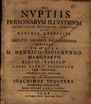 Exercitatio hist. pol. de nuptiis personarum illustrium