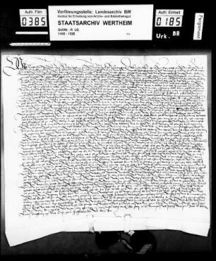 Kraft Graf von Hohenlohe und Ludwig Graf von Löwenstein (Lewenstein), Herr zu Scharfeneck (Scharpfenecke), errichten eine Eheberedung zwischen dem Grafen Wolfgang zu Lewenstein und der Gräfin Elisabeth von Hohenlohe.