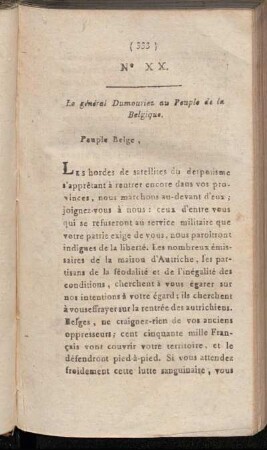 No. XX. La général Dumouriez au Peuple de la Belgique. - No. XXII. La général Dumouriez au Peuple Liégeois.