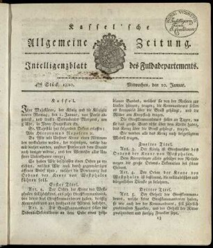 4tes Stueck, Mitwochen, den 10. Januar 1810