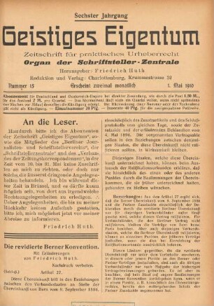 Nummer 15 (1. Mai 1910)