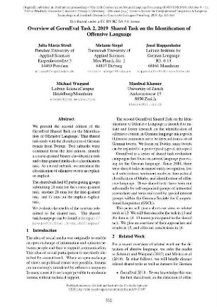 Overview of GermEval Task 2, 2019 shared task on the identification of offensive language