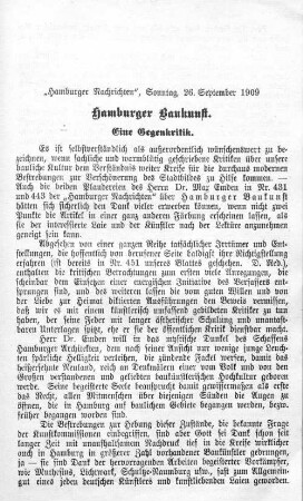 Hamburger Baukunst. Eine Gegenkritik.