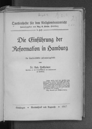 Die Einführung der Reformation in Hamburg