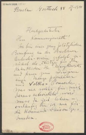 Brief an B. Schott's Söhne : 31.08.1900