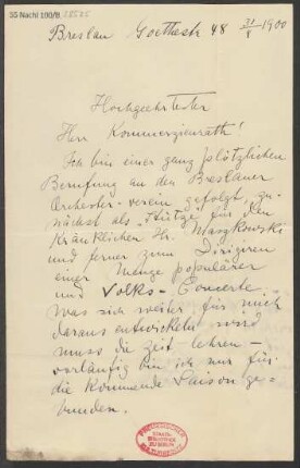 Brief an B. Schott's Söhne : 31.08.1900