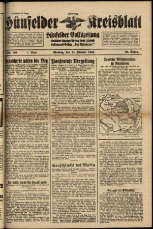 Erste Ausgabe vom Montag, den 14. Oktober 1940.
