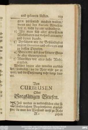 Von Curieusen oder Sorgfältigen Briefen.