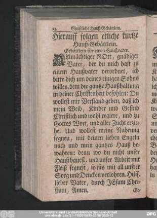 Gebättlein für einen Haußvater.