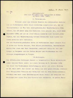 Jahresbericht über die Tätigkeit des Instituts in Athen im Jahre 1906-1907