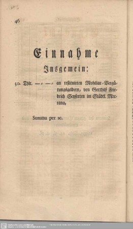 Einnahme Insgemein
