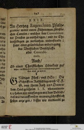 XXIX. An Hertzog Ruprechten Pfaltzgraven, wider einen Führnemen Fürstlichen Cantzler, [...]