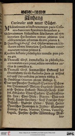 Anhang curieuser und neuer Buecher