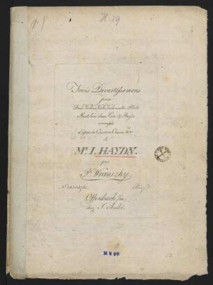 Trois divertissemens pour deux violons, viole, violoncelle, flûte, haut-bois, deux cors & basse