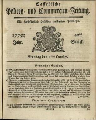 42tes Stueck, Montag den 16ten October 1775