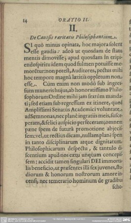 Oratio II. De Causis raritatis Philosophantium