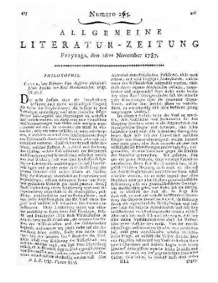 [Sammelrezension zweier englischsprachiger Rezensionszeitschriften] Rezensiert werden: 1. The monthly review. [September 1787]. London [1787] 2. The Critical review. [September 1787]. [London] [1787]