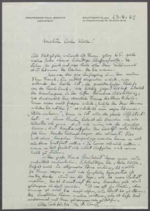 Brief von Paul Bonatz an Georg Kolbe