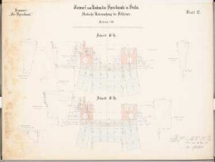 Umgestaltung des Spreekanals, Berlin-Mitte Schinkelwettbewerb 1899: Schleuse: Statische Untersuchung. Schnitte 1:100, Kräftepläne, Diagramme