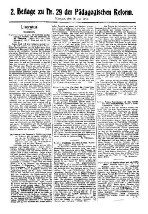 Literatur : 2. Beilage zu Nr. 29 der Pädagogischen Reform