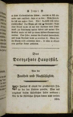 Das Dreyzehnte Hauptstük. Von der Faulheit und Nachläßigkeit.