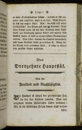 Das Dreyzehnte Hauptstük. Von der Faulheit und Nachläßigkeit.