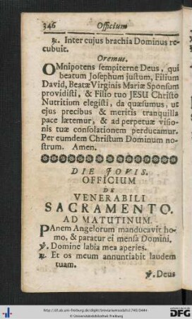 Die Jovis. Officium De Venerabili Sacramento.
