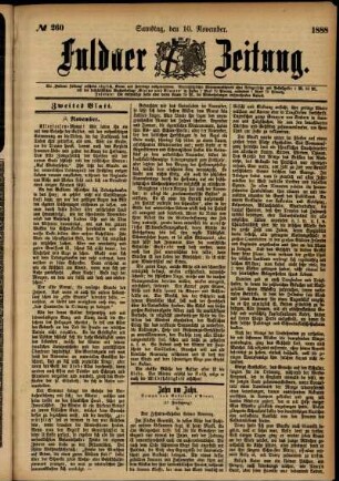 Zweite Ausgabe vom Samstag, den 10. November 1888.