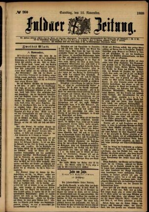 Zweite Ausgabe vom Samstag, den 10. November 1888.