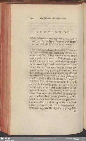 Section XIII. Of the Phenomena attending the Diminution of Nitrous Air by Iron Filings and Brimstone, and also by Liver of Sulphur