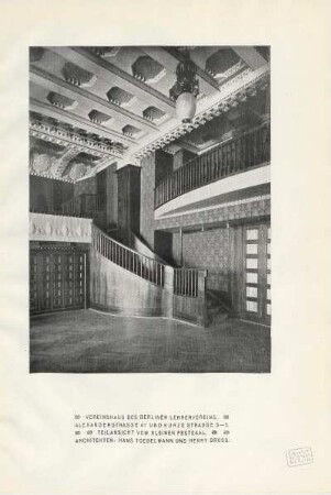 Vereinshaus des Berliner Lehrervereins. Alexanderstrasse 41 und Kurze Strasse 3-5. Teilansicht vom Kleinen Festsaal
