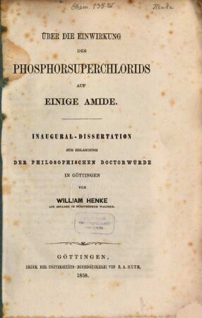 Über die Einwirkung des Phosphorsuperchlorids auf einige Amide