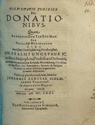 Disputatio Juridica De Donationibvs