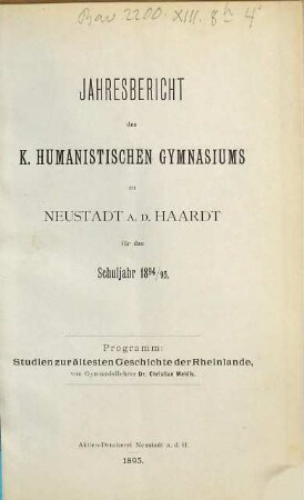 Jahresbericht. 1894/95
