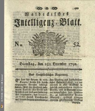 No. 52. Dienstag, den 25ten December 1792
