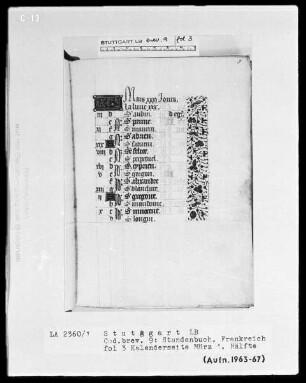 Lateinisch-französisches Stundenbuch (Livre d'heures) — KL-Ligatur und Teilbordüre, Folio 3recto