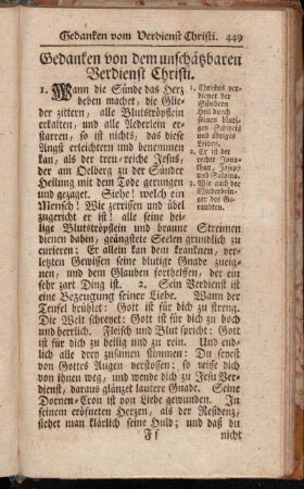 Gedanken von dem unschätzbaren Verdienst Christi.