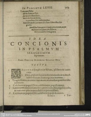 Idea Concionis In Psalmum Sexagesimum septimum