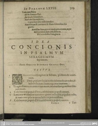 Idea Concionis In Psalmum Sexagesimum septimum