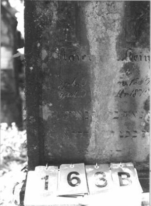 Grabstein 163 (Index: 99788706) Material: Sandstein Zustand: sehr stark verwittert mit sehr großem Textverlust Maße HxBxT: 148x54x16 cm: Grabstein 163B