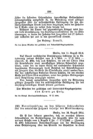 Notreifeprüfung an den höheren Lehranstalten für die männliche Jugend infolge der Mobilmachung : [E. Höhere Lehranstalten für die männliche Jugend]